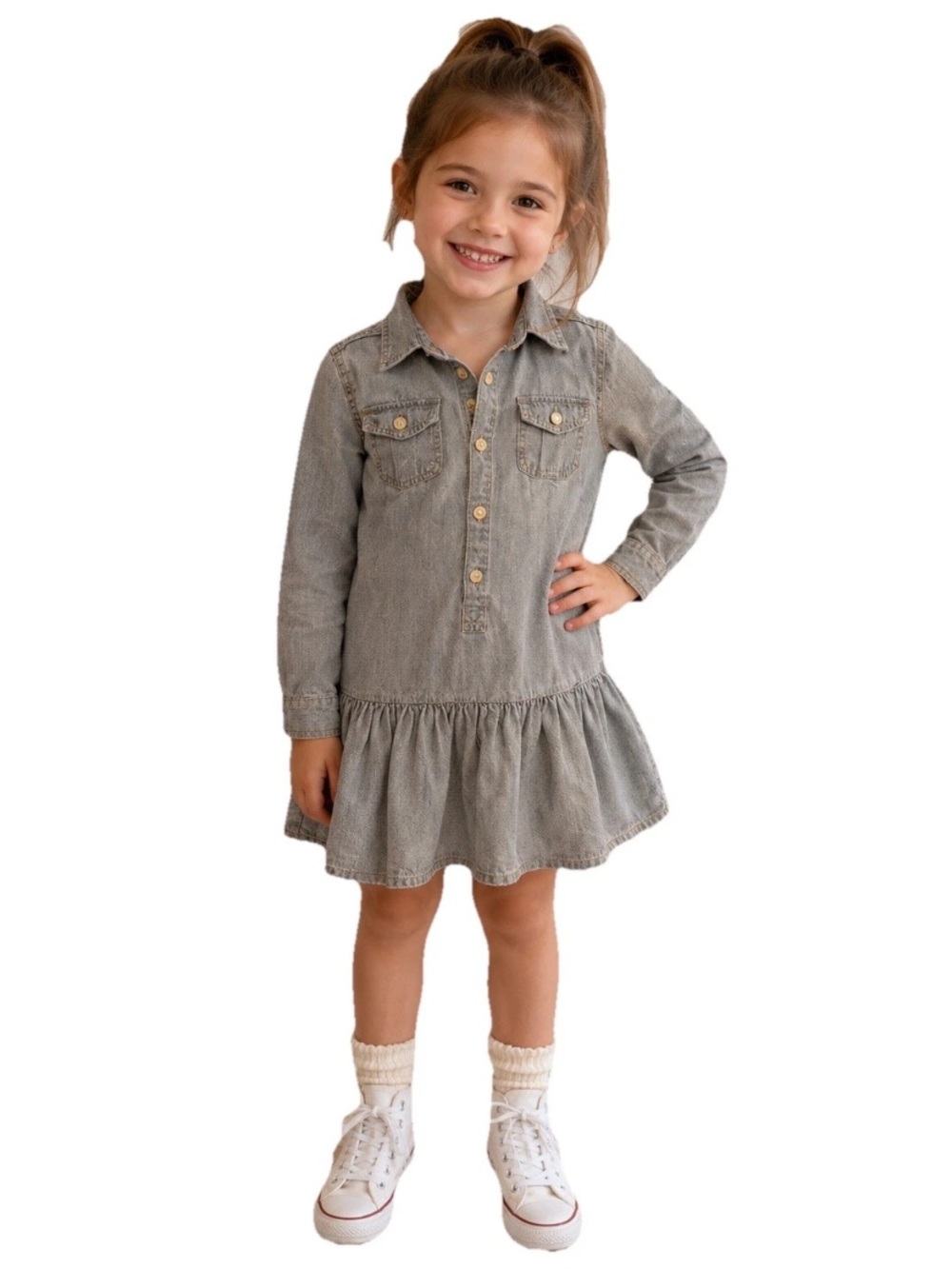 Polo Ralph Lauren Size 6 Blue Denim Kids Jeans Long Sleeve Little Girls Dress